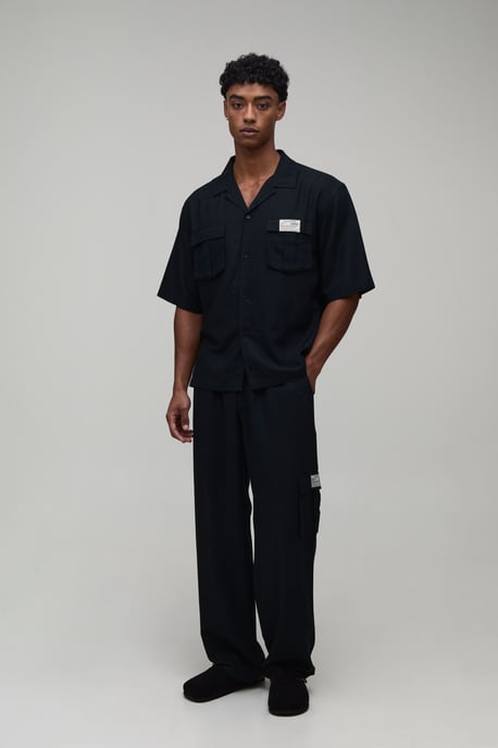 Linen Oversized Short Sleeve Cargo Shirt & Baggy Trouser Set - Image 1