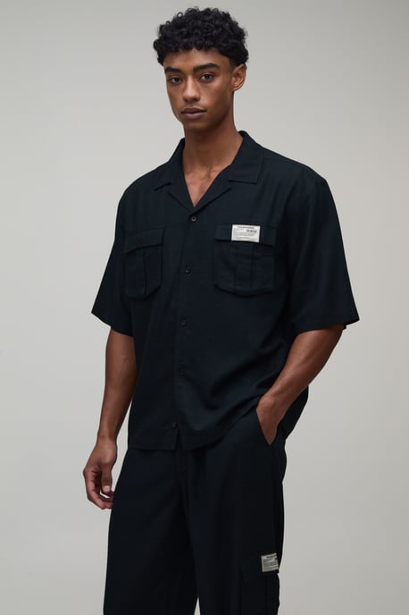 Linen Oversized Short Sleeve Cargo Shirt & Baggy Trouser Set - Image 3