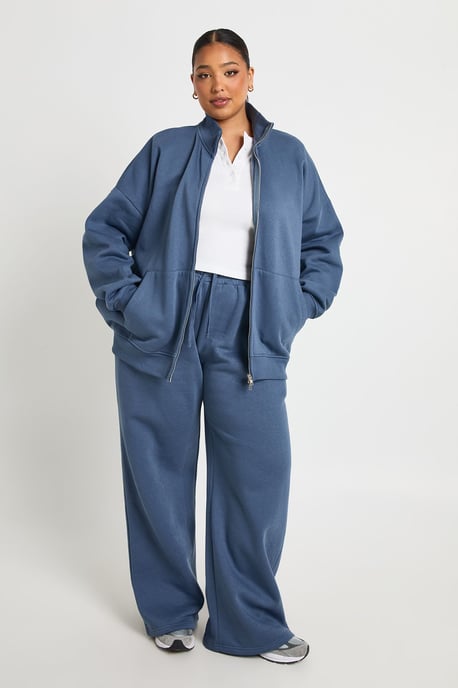 Plus Double Ended Zip Funnel Neck Sweatshirt Tracksuit - Image 1