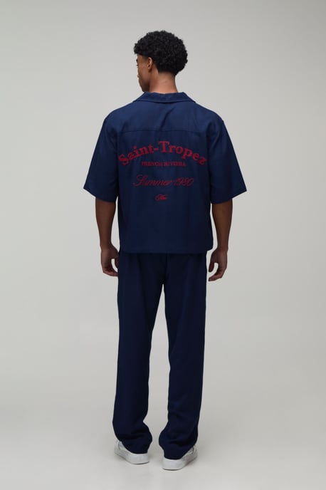 Linen Embroidered Saint Tropez Oversized Boxy Shirt & Relaxed Trouser Set - Image 2