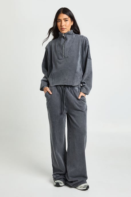 Tall Washed Half Zip Funnel Neck Tracksuit - Image 1