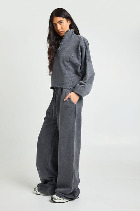 Tall Washed Half Zip Funnel Neck Tracksuit - Image 3