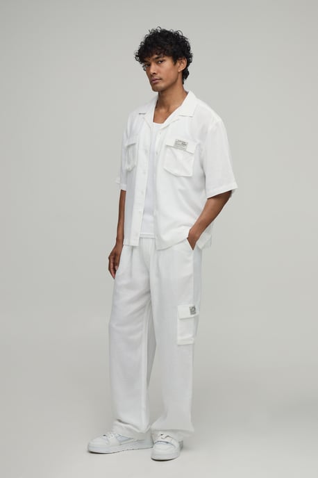 Linen Oversized Short Sleeve Cargo Shirt & Baggy Trouser Set - Image 1