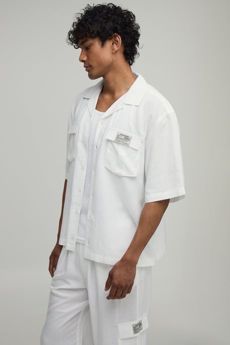 Linen Oversized Short Sleeve Cargo Shirt & Baggy Trouser Set - Image 3