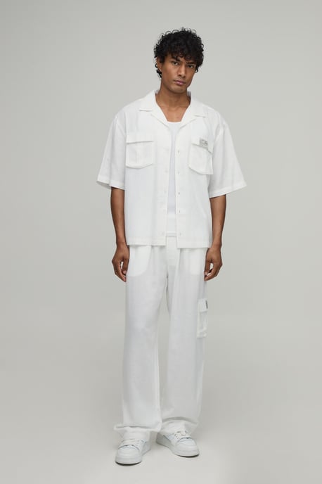 Linen Oversized Short Sleeve Cargo Shirt & Baggy Trouser Set - Image 4