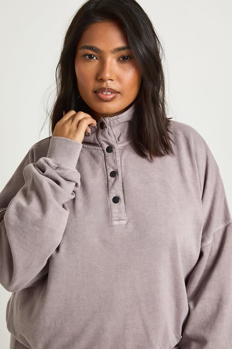 Plus Washed Funnel Neck Sweatshiirt Tracksuit - Image 3