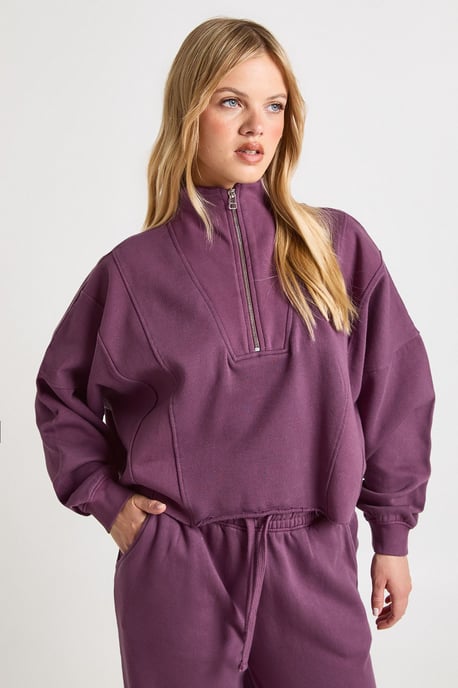Petite Washed Half Zip Funnel Neck Tracksuit - Image 3