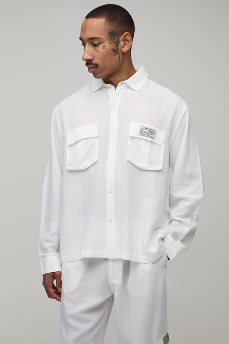 Linen Regular Cargo Shirt & Relaxed Trouser Set - Image 3