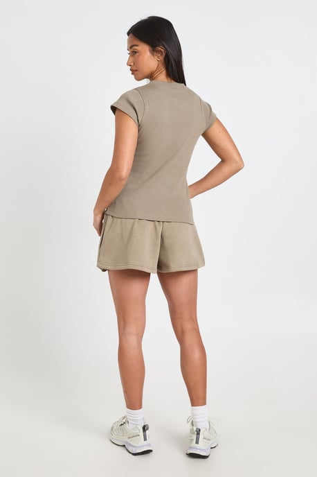 Petite Ribbed Button Through Cap Sleeve Top And Short Tracksuit - Image 2