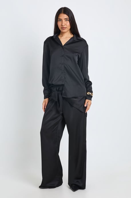 Tall Satin Shirt Trouser Co-Ord With Tie Waist - Image 1