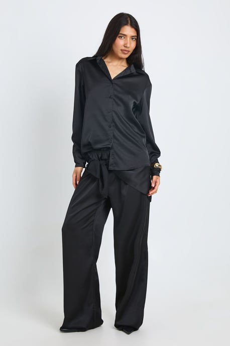 Tall Satin Shirt Trouser Co-Ord With Tie Waist - Image 3