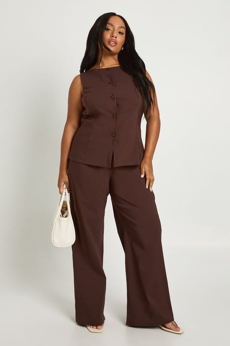 Plus Super Stretch Fitted Long Line Waistcoat & Wide Leg Trousers - Image 1
