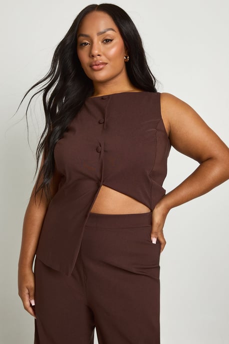 Plus Super Stretch Fitted Long Line Waistcoat & Wide Leg Trousers - Image 3