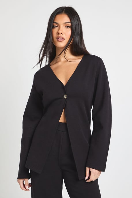 Interlock Balloon Sleeve Button Detail Cardigan and Trouser Co-ord - Image 1
