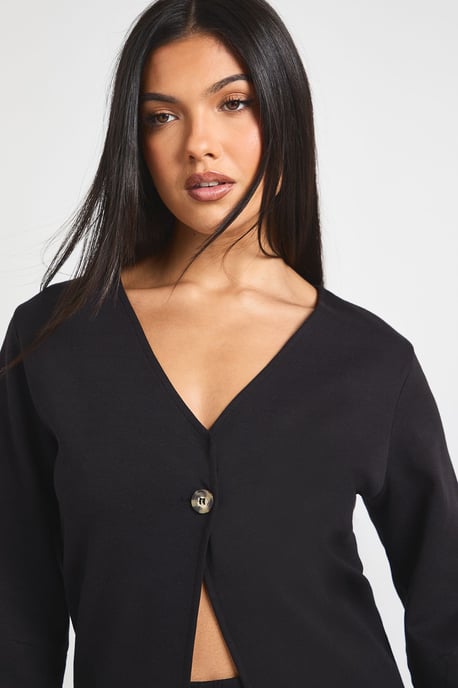 Interlock Balloon Sleeve Button Detail Cardigan and Trouser Co-ord - Image 4