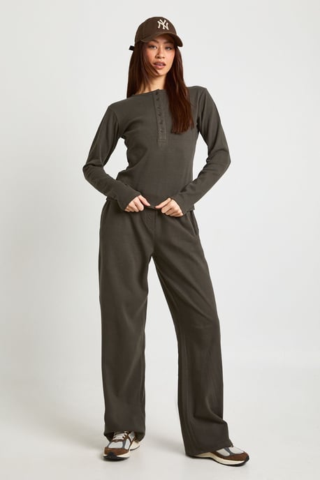 Tall Cotton Button Through Crew Neck Top & Trouser Co Ord - Image 1