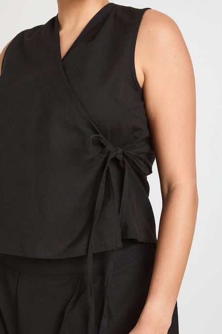 Plus Linen Boxy Wrap Over Waistcoat And Wide Leg Trouser - Image 2