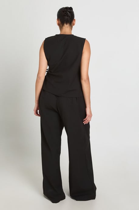 Plus Linen Boxy Wrap Over Waistcoat And Wide Leg Trouser - Image 3