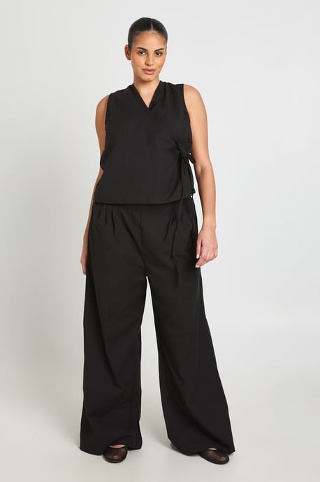 Plus Linen Boxy Wrap Over Waistcoat And Wide Leg Trouser - Image 4