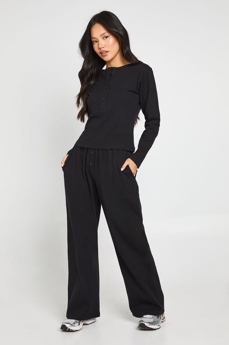 Petite Cotton Button Through Crew Neck Top & Trouser Co Ord - Image 1