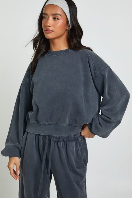Petite Washed Ribbed Detail Straight Leg Tracksuit - Image 3