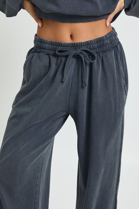 Petite Washed Ribbed Detail Straight Leg Tracksuit - Image 4