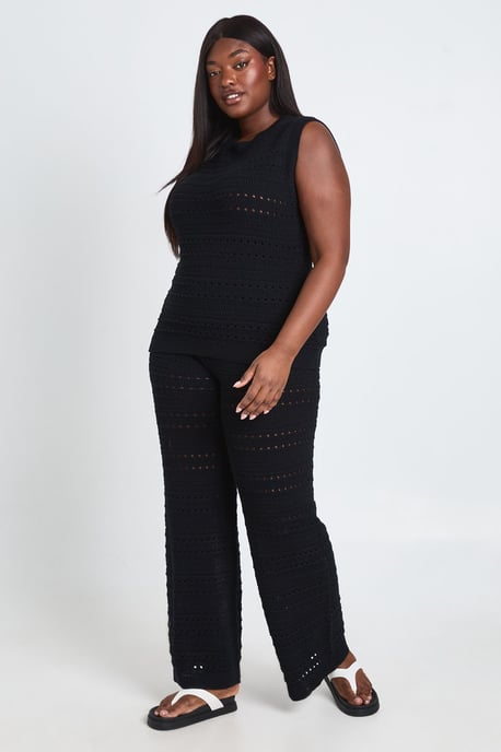 Plus Crochet Knit Longline Top and Trouser Co-Ord - Image 3