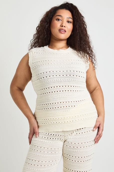 Plus Crochet Knit Longline Top and Trouser Co-Ord - Image 3