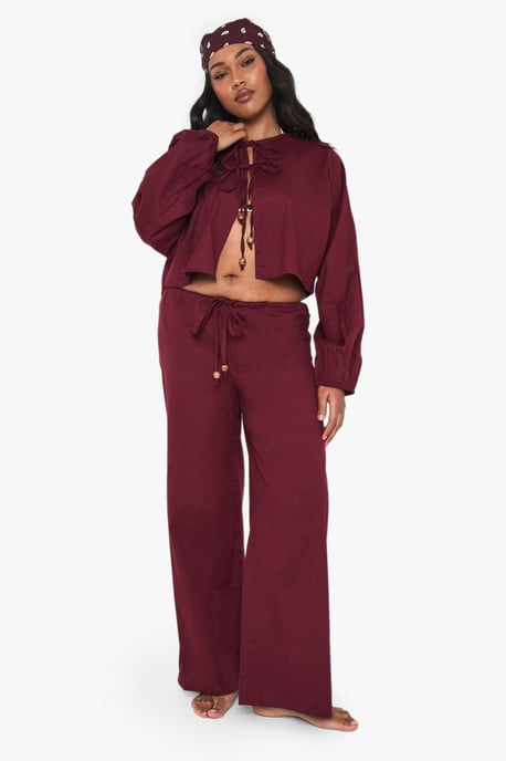 Plus Wooden Beaded Linen Beach Co Ord - Image 3