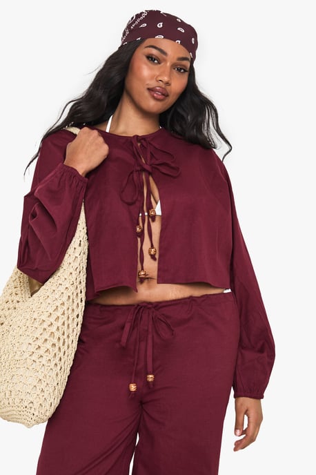 Plus Wooden Beaded Linen Beach Co Ord - Image 4