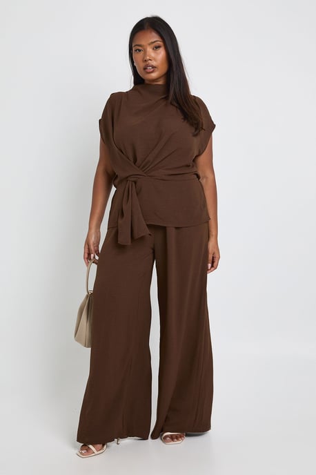 Plus Woven Drape Blouse & Trouser Co-Ord - Image 1