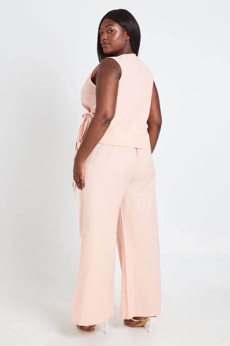 Plus Linen Boxy Wrap Over Waistcoat And Wide Leg Trouser - Image 3