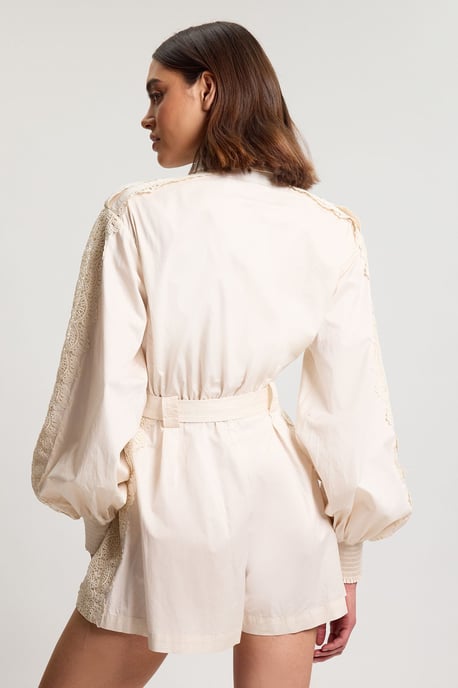 Petite Cotton Sateen With Lace Trim Pocket Detail Playsuit - Image 3
