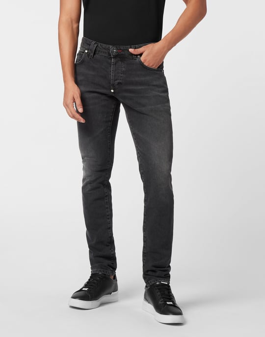Super raka jeans med monogrammärken - Image 2