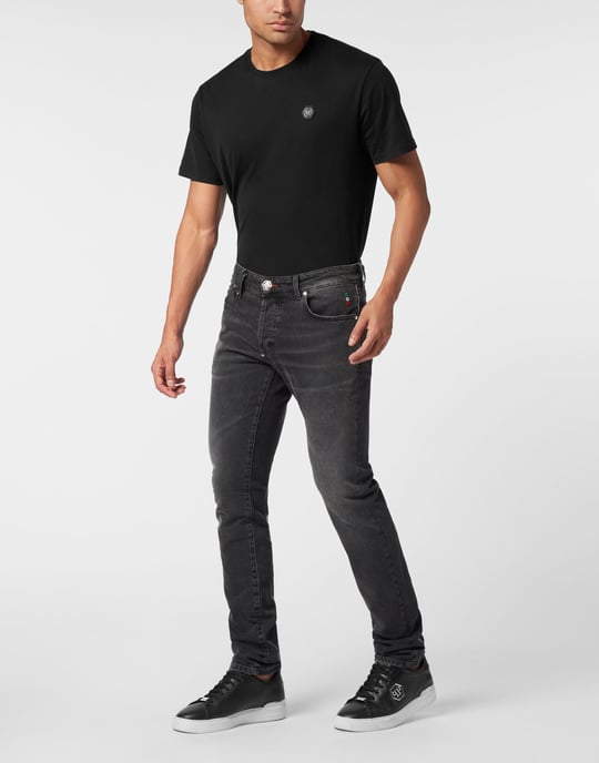 Super raka jeans med monogrammärken - Image 4