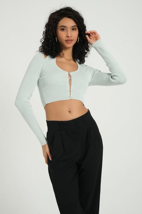 Scoop Neck Accessoriserad Kort Cardigan med Utskärning i Bakdelen - Image 2