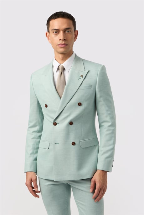 Double Breasted Six Button Slim Fit Suit Jacket - Image 1