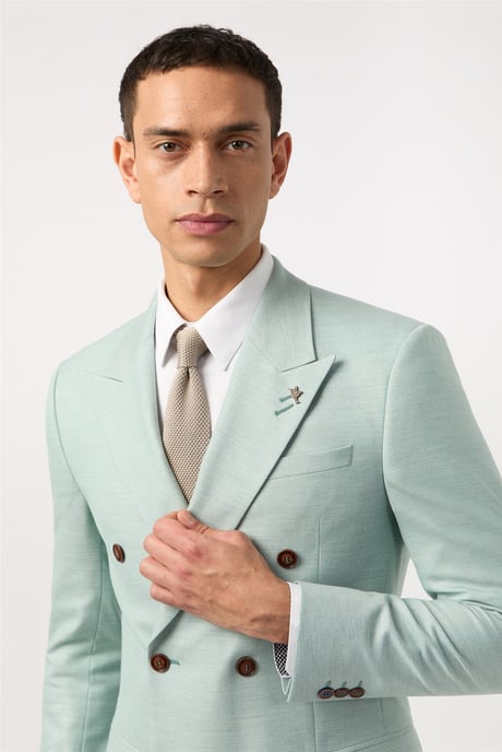 Double Breasted Six Button Slim Fit Suit Jacket - Image 3
