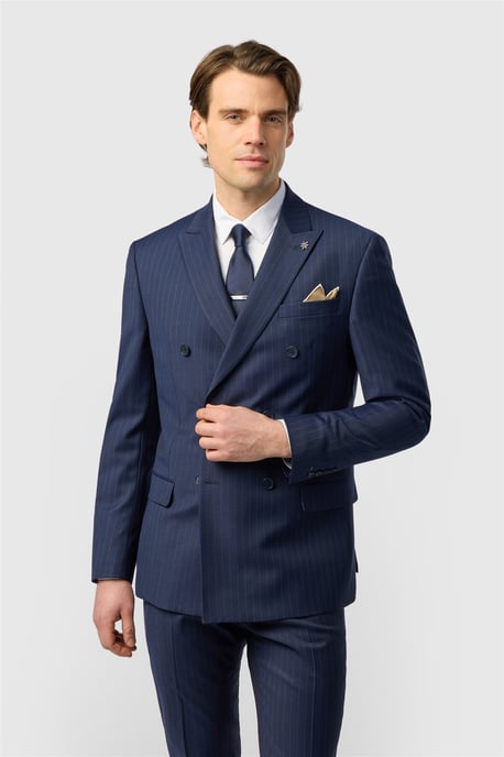 Double Breasted Six Button Slim Fit Suit Jacket - Image 1