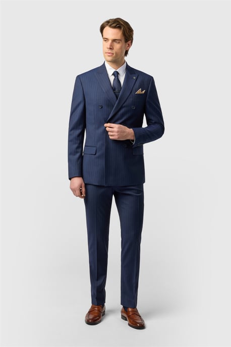 Double Breasted Six Button Slim Fit Suit Jacket - Image 2