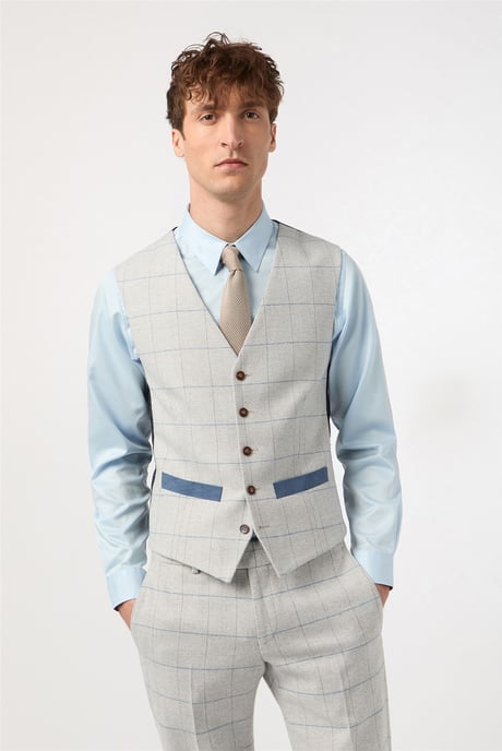 Single Breasted Five Button V-neck Slim Fit Suit Waistcoat - Image 1