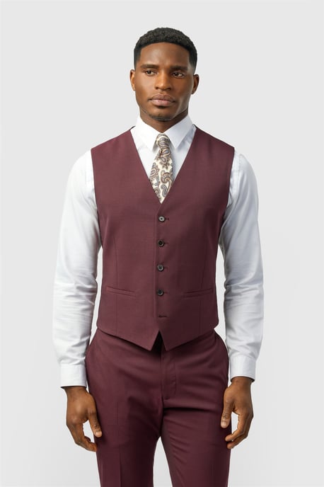 Single Breasted Five Button V-neck Slim Fit Suit Waistcoat - Image 1
