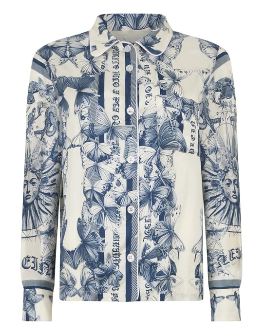 Silk Pajama Shirt Butterfly Tattoo - Image 1