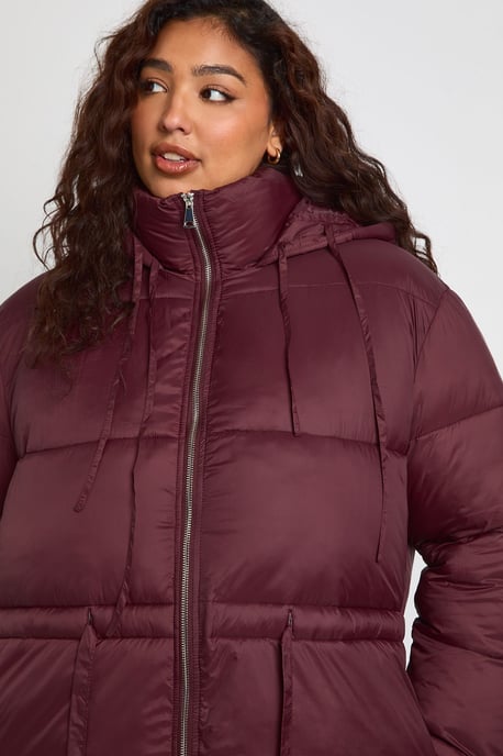 Plus Hooded Cinched Waist Puffer Jacket - Image 2