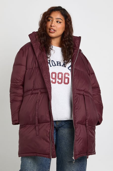 Plus Hooded Cinched Waist Puffer Jacket - Image 3