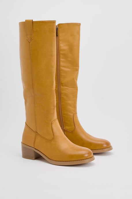 Faith: Rita Faux Leather High Leg Block Heel Boots - Image 1
