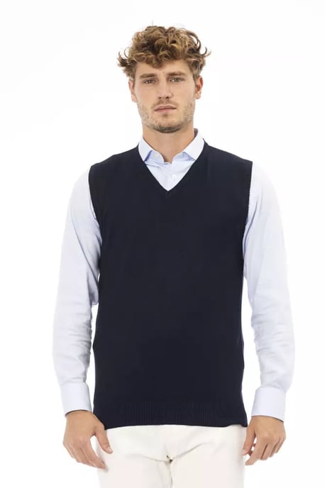 Alpha Studio Blauwe Viscose Heren V-hals Vest - Image 1