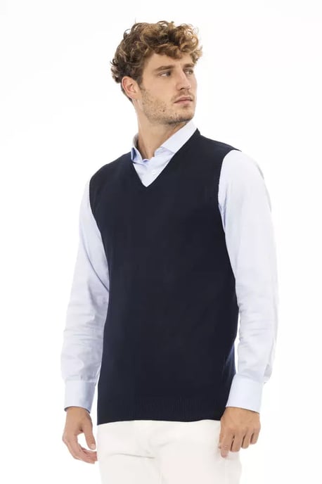 Alpha Studio Blauwe Viscose Heren V-hals Vest - Image 2