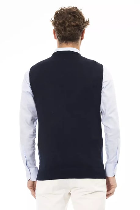 Alpha Studio Blauwe Viscose Heren V-hals Vest - Image 3
