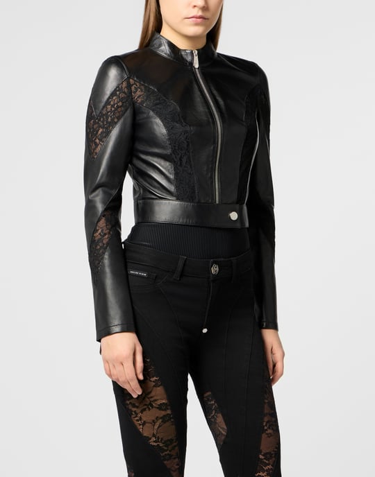 Fitted Biker Jacket With Lace Inserts - Image 2